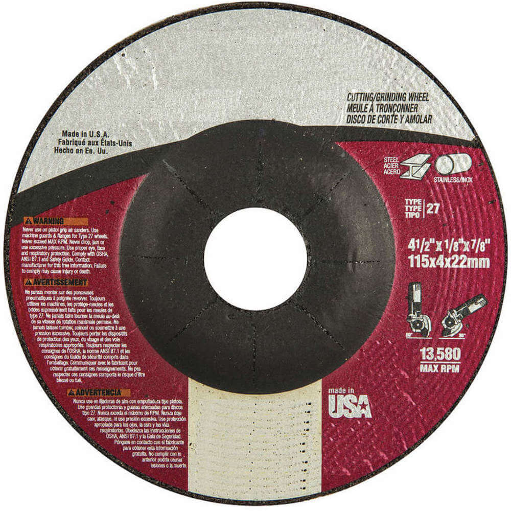 GRAINGER 05539504701 Depressed Center Wheel, Aluminium Oxide, Type 27, 7/8" Arbor | AX3MZG 447R41