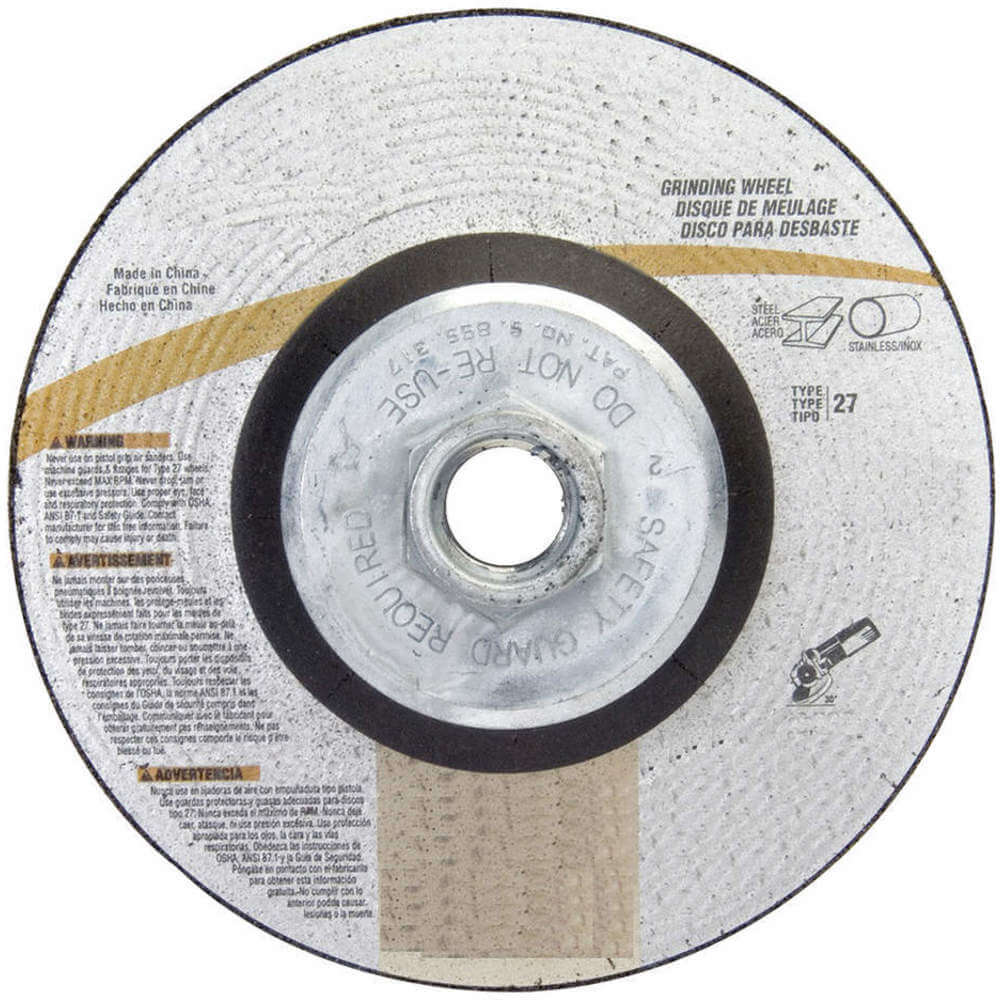 GRAINGER 05539561568 Depressed Center Wheel, Aluminium Oxide, Type 27, 5/8"-11 Arbor | AX3MZH 447R46