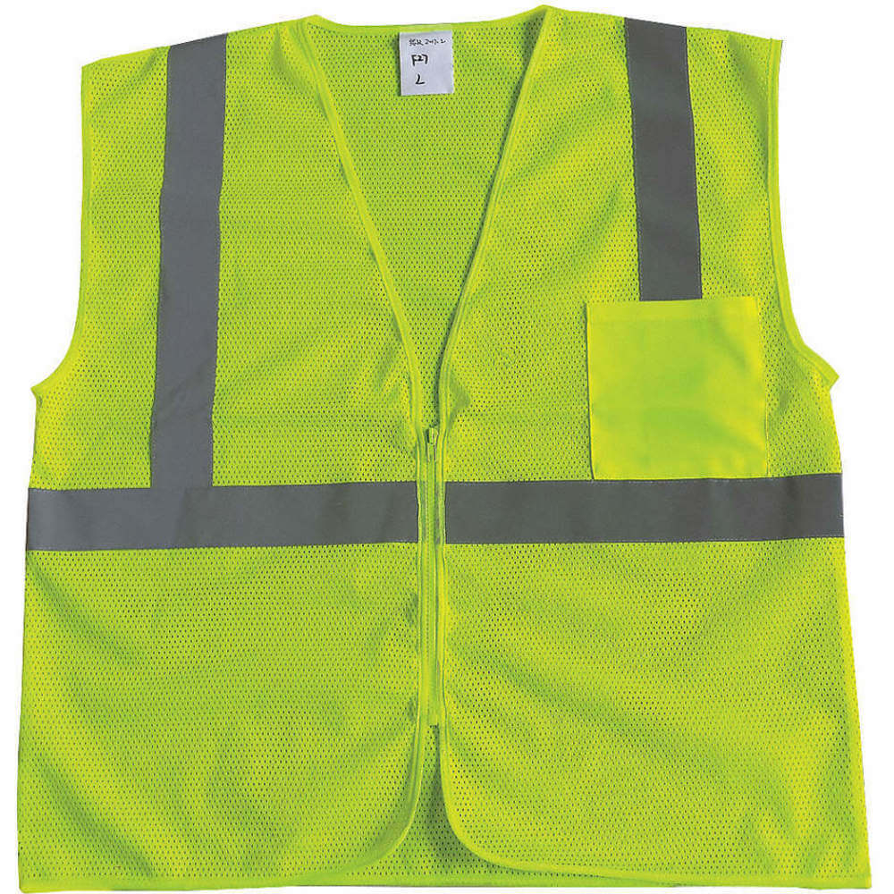 GRAINGER 53YL20 Traffic Vest, Yellow/Green, Silver Stripe, Zipper Closure, 2XL Size | AX3NEC