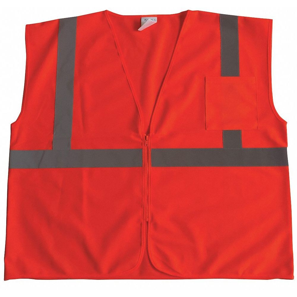 GRAINGER 53YL25 Orange/Red with Silver Stripe Traffic Vest, Zipper Closure, M | CD2HRH