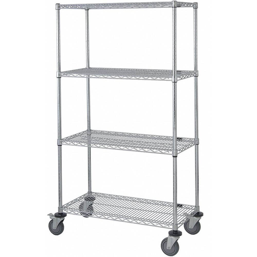 GRAINGER GAWRC63-1860S Mobile Wire Shelving Unit, 60 W x 18 D x 69 Inch H, 4 Shelves, SS Finish, Silver | CD2FFG 45TW19