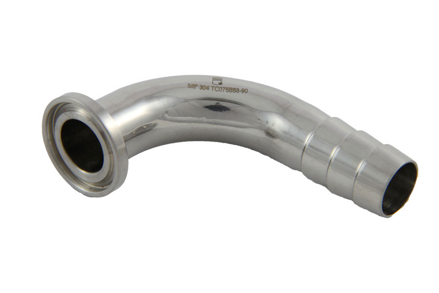 APPROVED VENDOR TC075B58-90 Connection Adapter, 3/4 Inch Tri Clover x 5/8 Inch Hose Barb with 90 Deg. bend | CF6CGV