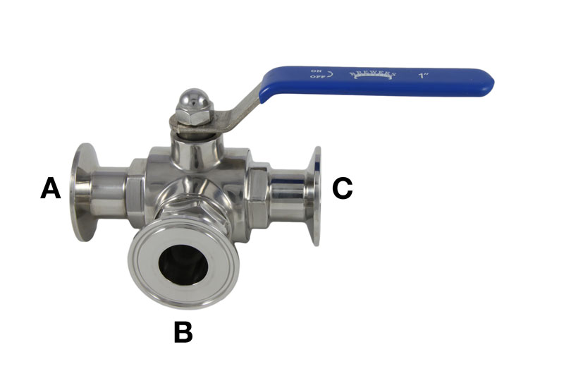 APPROVED VENDOR TC10VBALL3W-L Ball Valve, 1 Inch Tri Clover Compatible 3-Way | CF6CAL