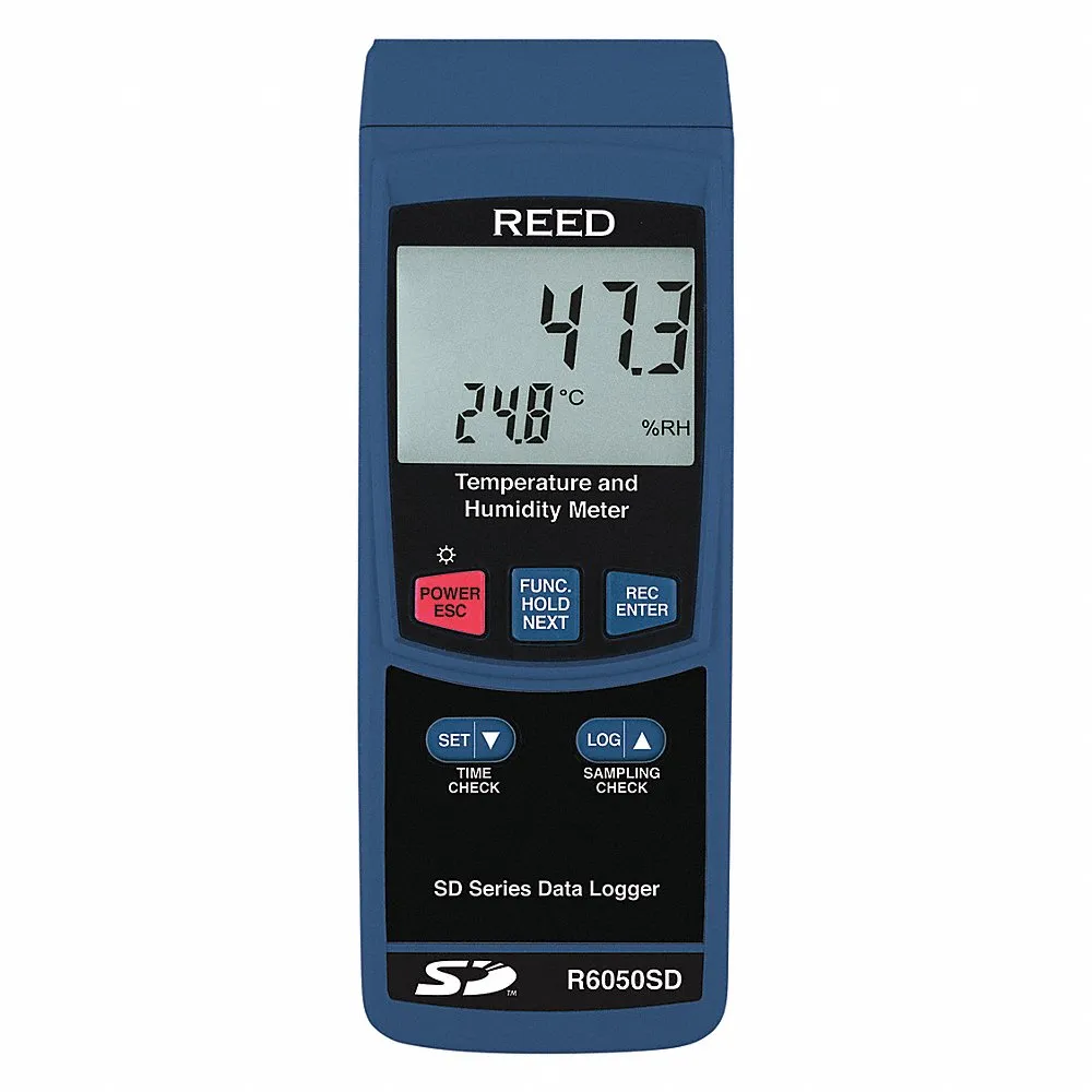 Temperature Humidity Meter, Cabled, Data Logging, 5% to 95% Humidity, Max of 122 deg.F