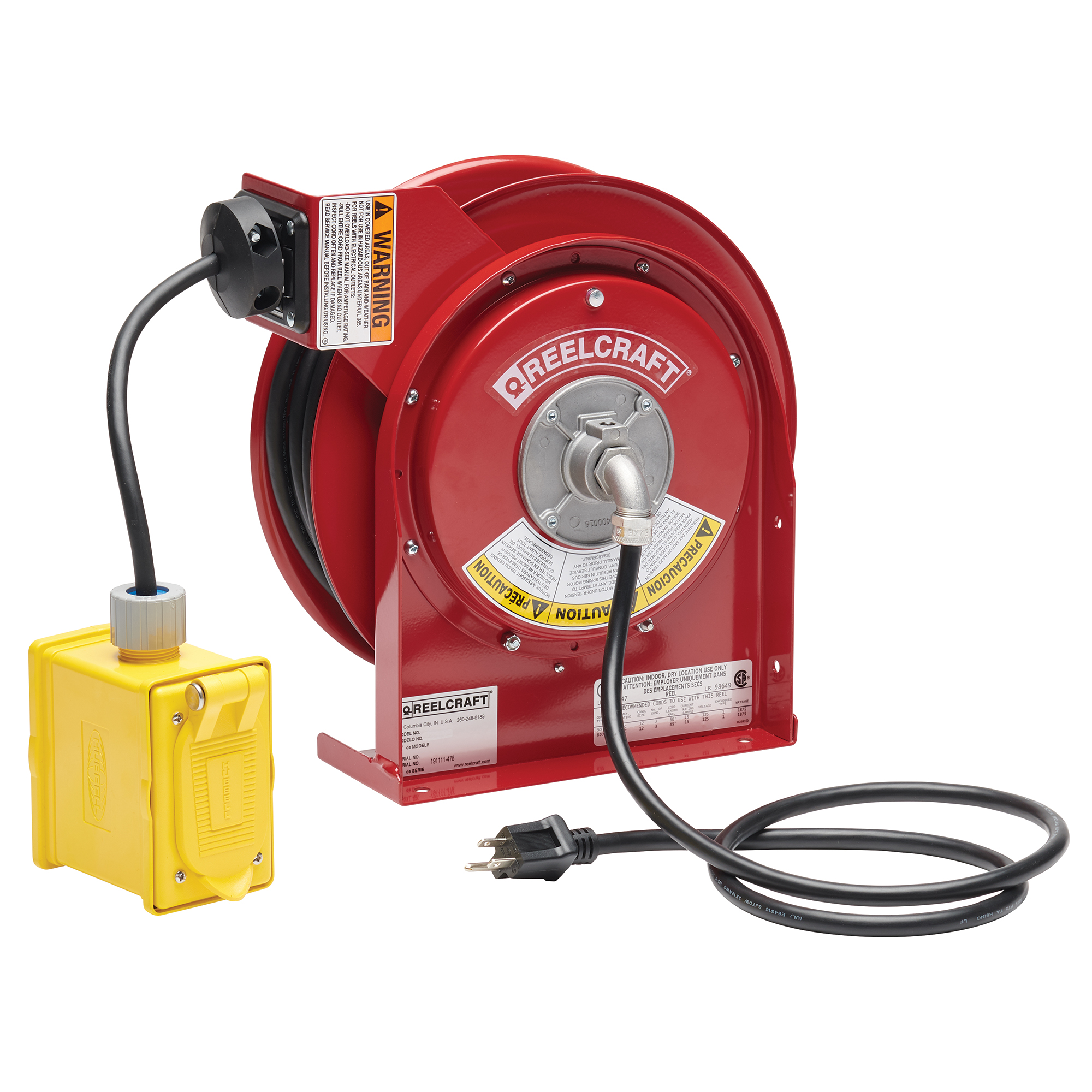 Duplex Outlet Box With Gfci Power Cord Reel, Cable Length 45 Feet, 15A