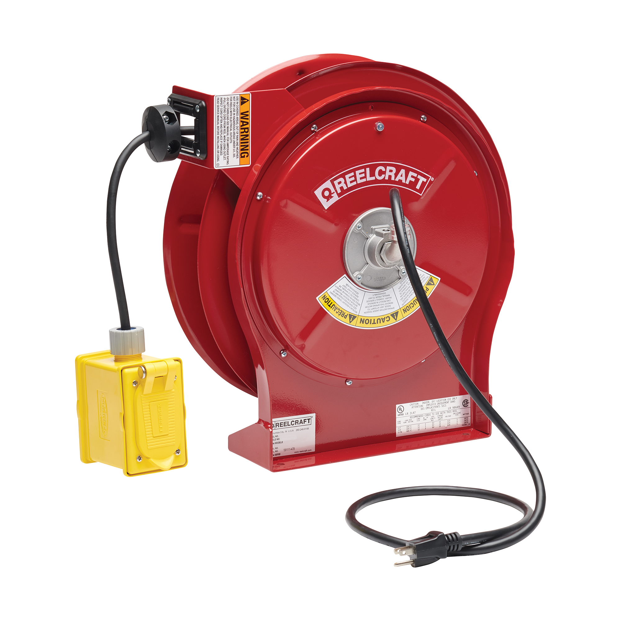 Duplex Outlet Box With Gfci Power Cord Reel, Cable Length 50 Feet, 15A