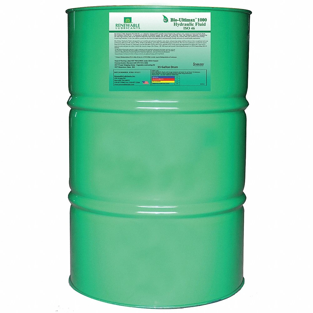 RENEWABLE LUBRICANTS 81016 Bio Ultimax 1000 Hydraulic Fluid, Grade 46, Drum 55 Gallon Capacity | CD3ZUV