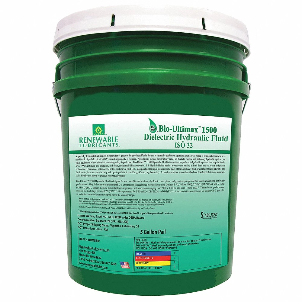 RENEWABLE LUBRICANTS 81054 Hydraulic Oil, Vegetable Oil, 5 Gallon Pail, Viscosity Grade 32 | CD3ZVE 5JGG3