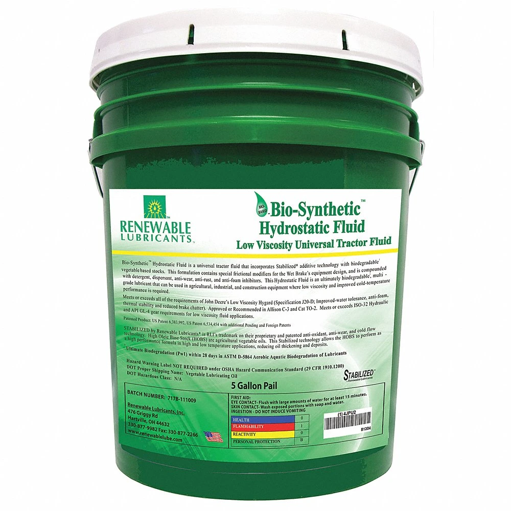RENEWABLE LUBRICANTS 81304 Bio Synxtra Hydrostatic Fluid, Pail 5 Gallon Capacity | CD3ZXE