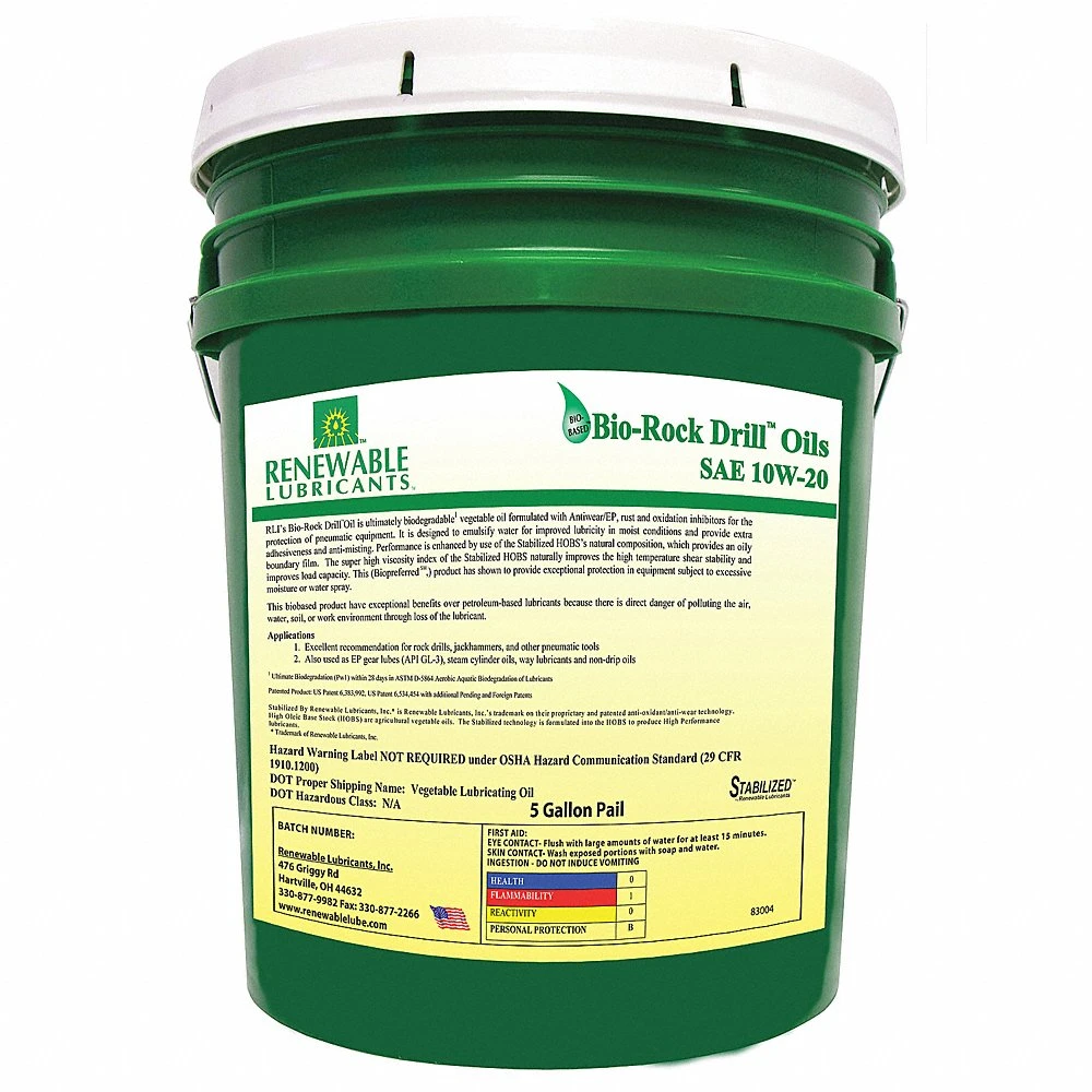 RENEWABLE LUBRICANTS 83004 Air Tool Oil, Synthetic, 250 Deg. F Max. Temp., 5 gal. Size, Pail | CD4AQA 21A529