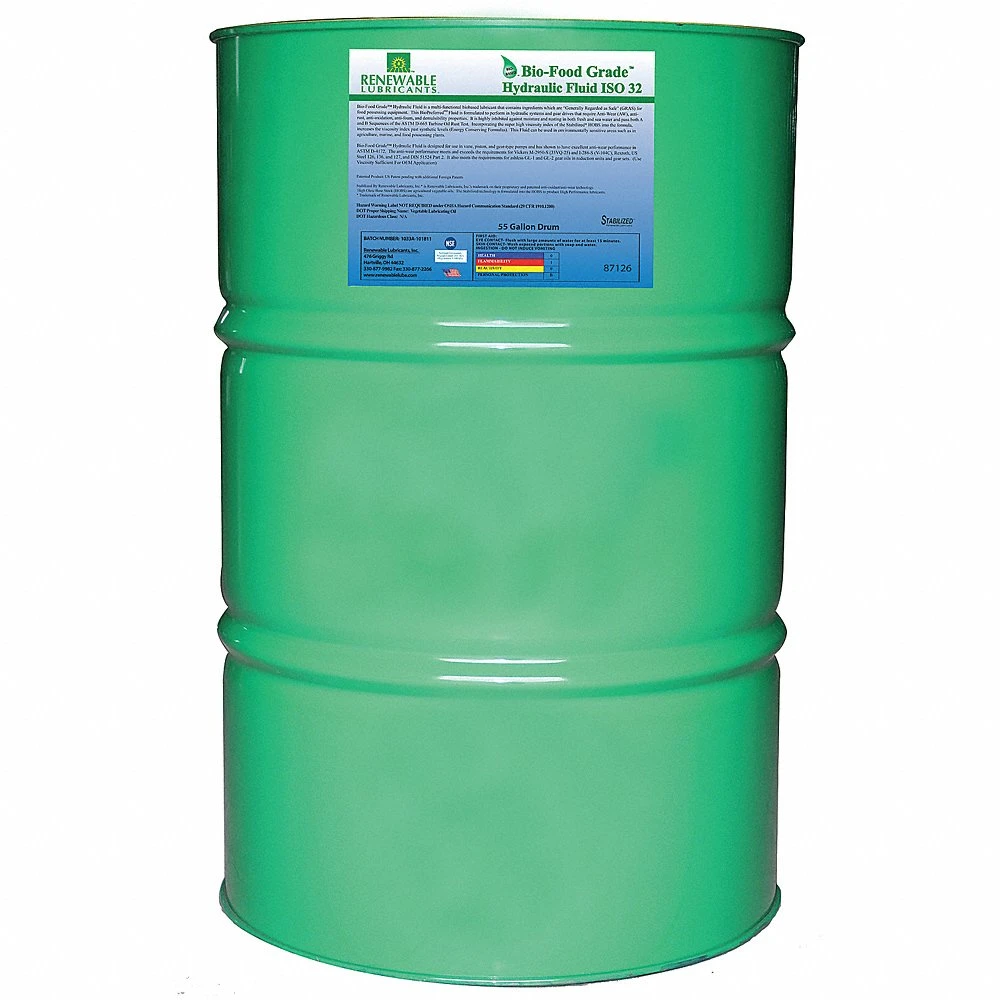 RENEWABLE LUBRICANTS 87126 Bio Hydraulic Fluid, Food Grade 32, Drum 55 Gallon Capacity | CD4BMK