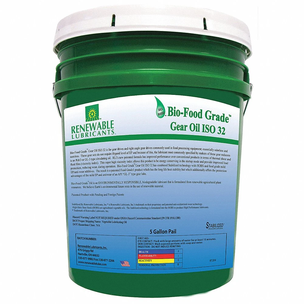 RENEWABLE LUBRICANTS 87204 Gear Oil, Semi-Synthetic, 5 Gal. Pail, H2 No Food Contact | CD4BNB 21A556