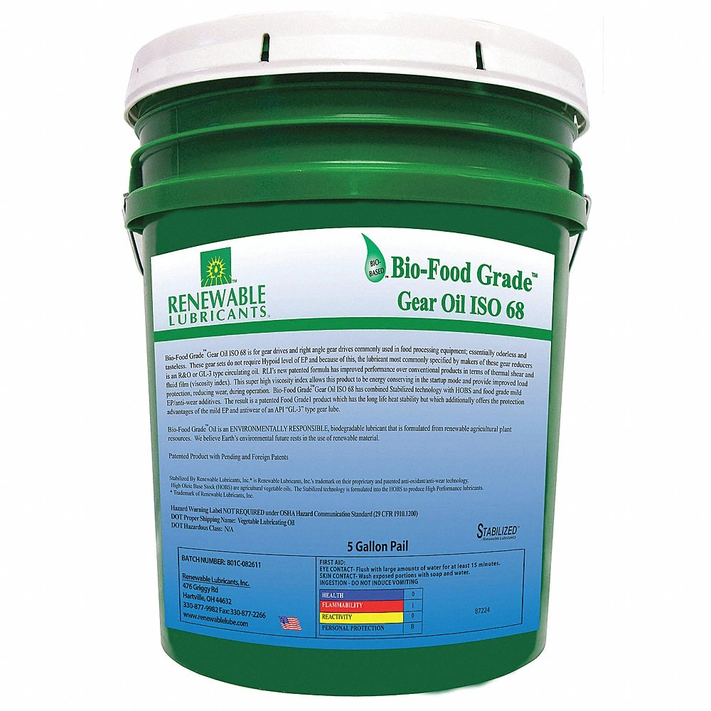 RENEWABLE LUBRICANTS 87224 Gear Oil, Semi-Synthetic, 5 Gal. Pail, H2 No Food Contact | CD4BNJ 21A560