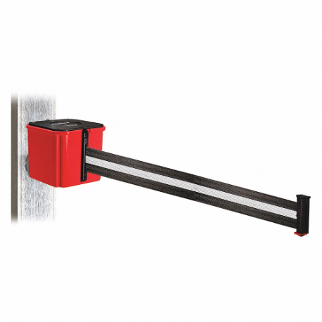 RETRACTA-BELT WH412RD15-BW-MM Retractable Belt Barrier, Black And White Horizontal Striped, Red, 15 ft Belt Length | CT8YMU 52CX13
