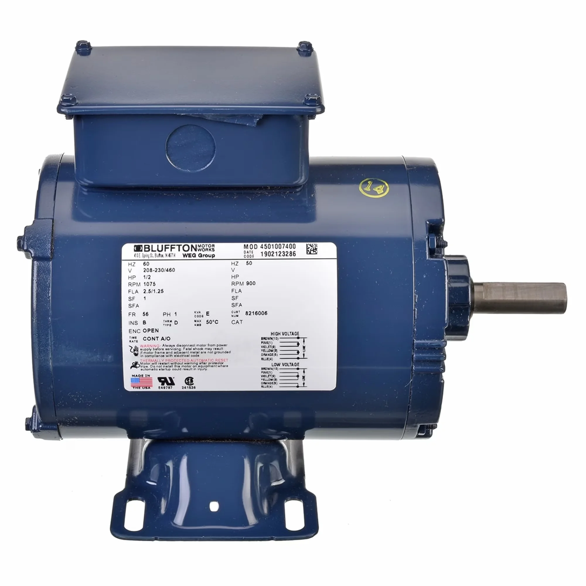Motor, 1/2 HP, 230/460/1/50-60