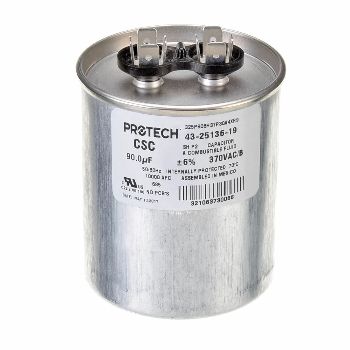 Capacitor, Single Round, 90 uF, 370 VAC