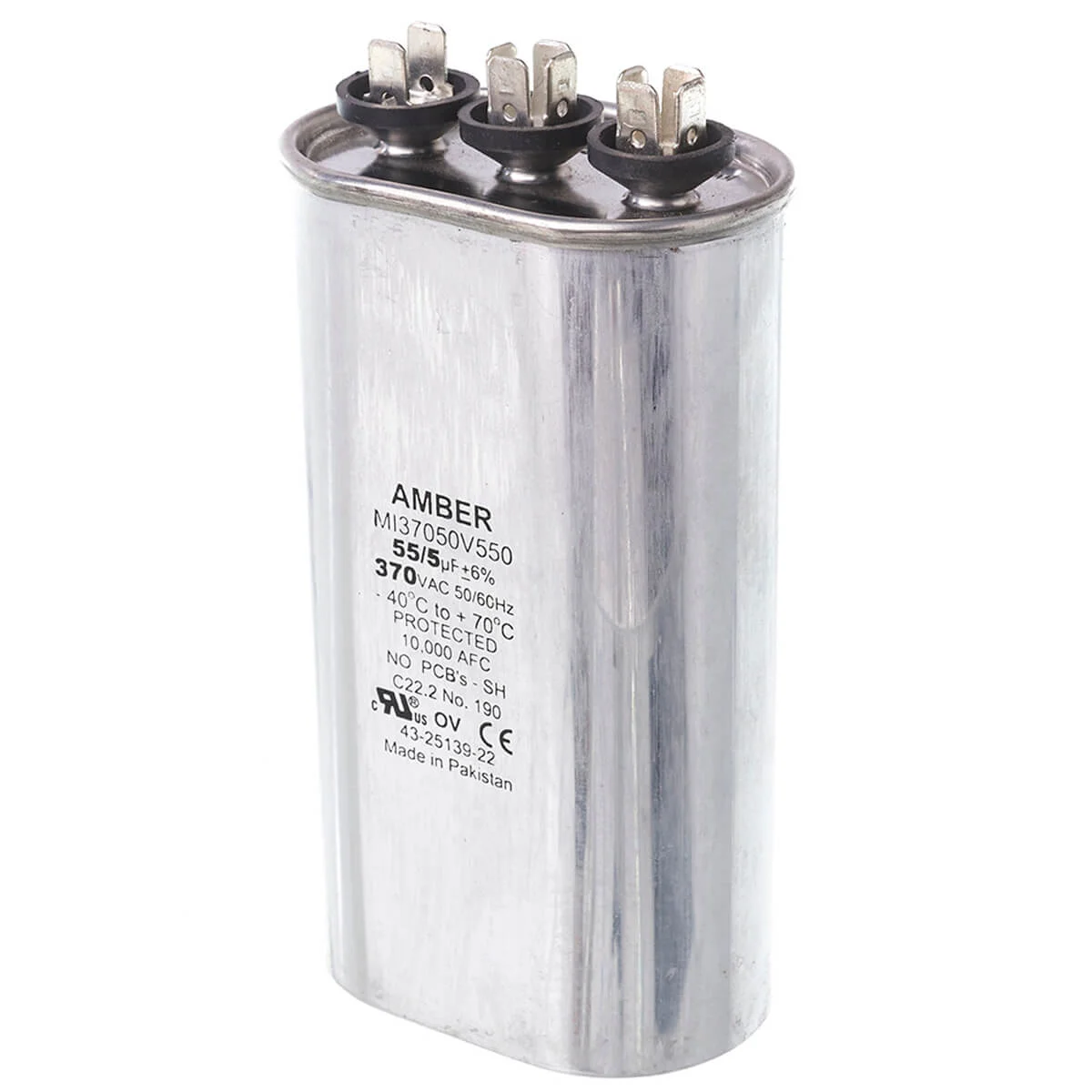 Capacitor, Dual Oval, 55/5 uF, 370 VAC