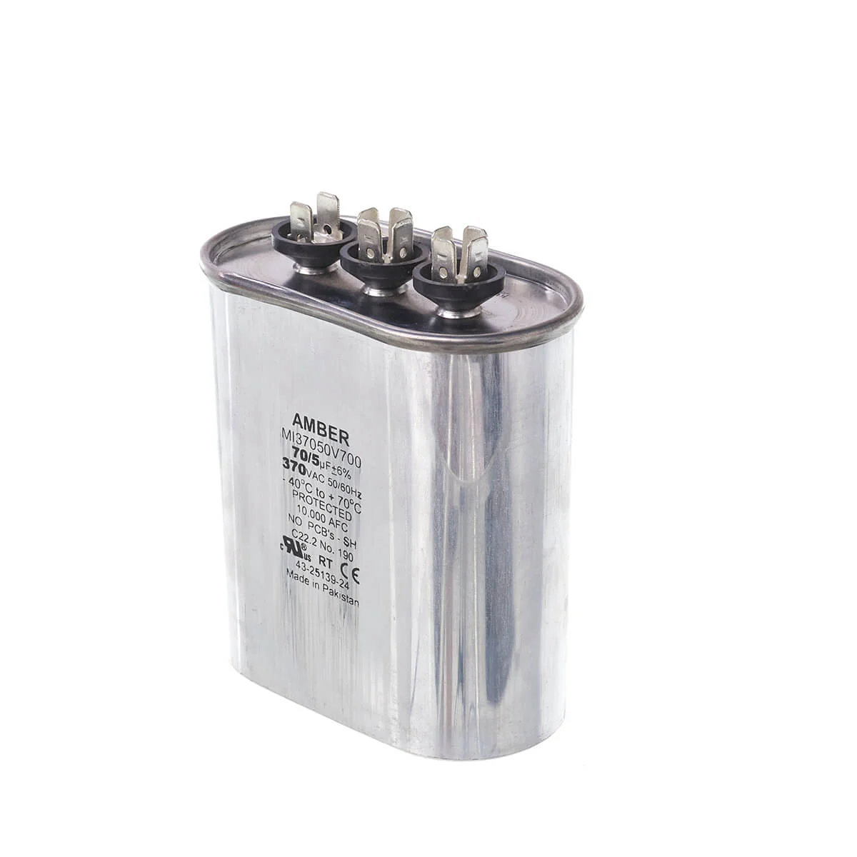 Capacitor, Dual Oval, 70/5 uF, 370 VAC