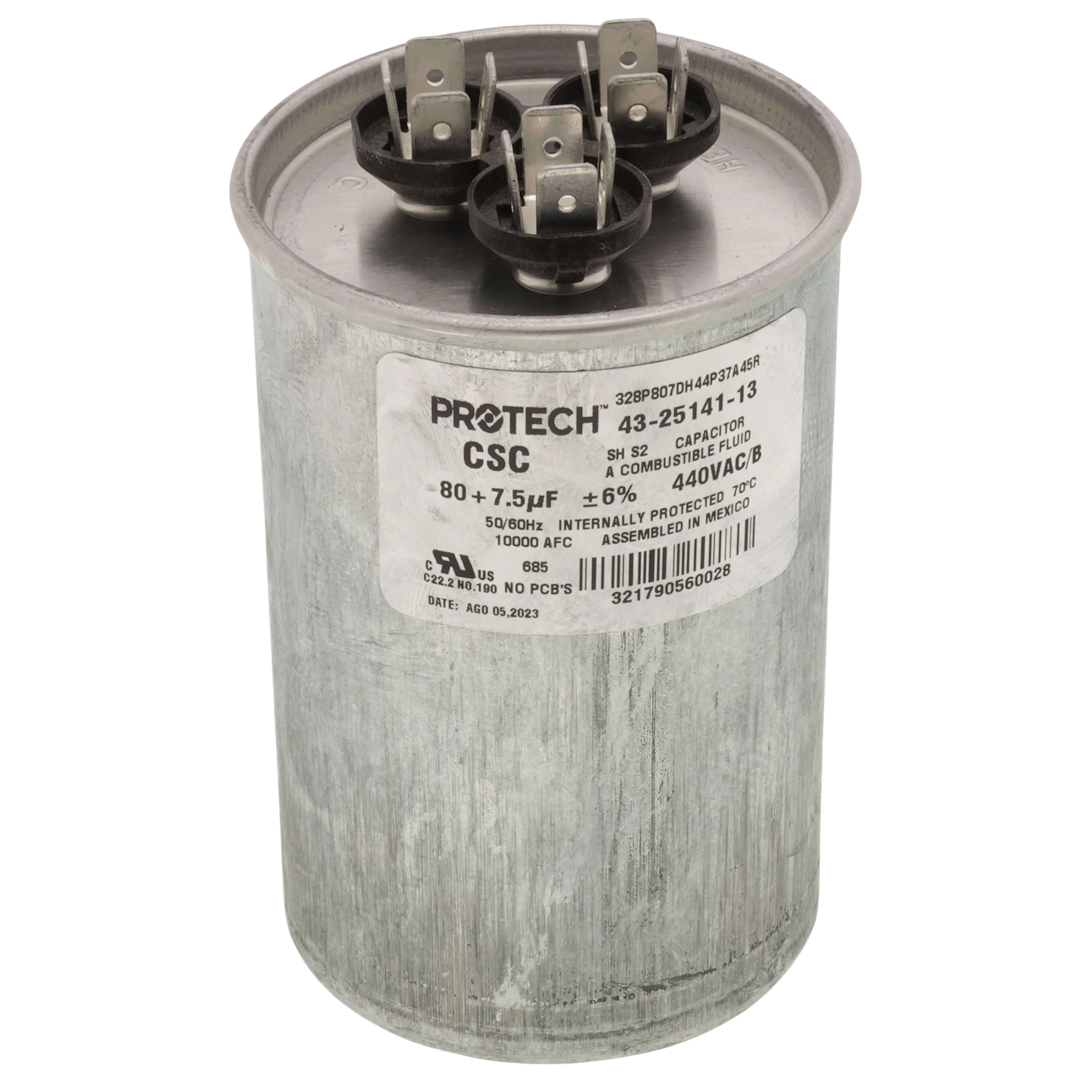 Capacitor, Dual Round, 80/7.5 uF, 440 VAC