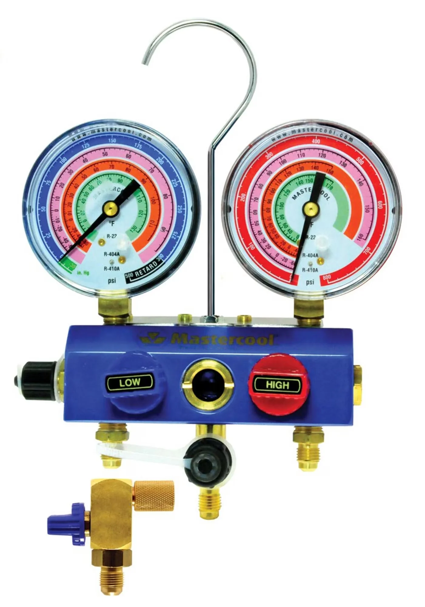 Manifold, Aluminum 3-Way, R-22/R-404A/R-410A, with Hoses and Ball Valves, 5 Ft.