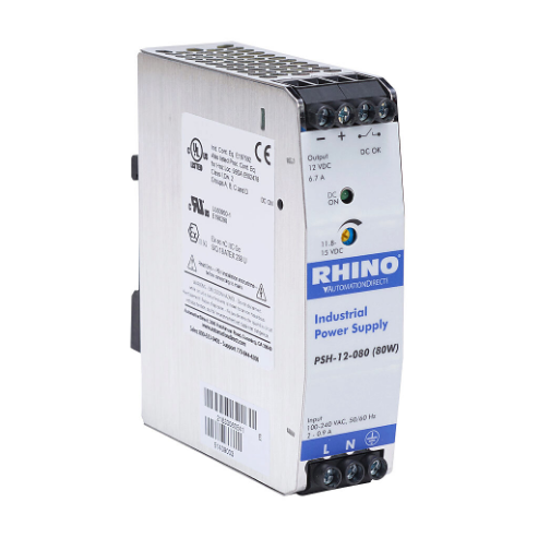 Switching Power Supply, 12 VDC At 6.6A/80W, 120/240 VAC Nominal Input, 1-Phase, Enclosed