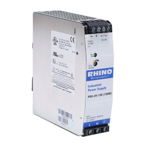 Switching Power Supply, 24 VDC At 5A/120W, 120/240 VAC Nominal Input, 1-Phase, Enclosed