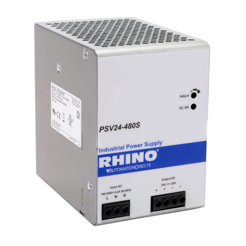 Switching Power Supply, 24 VDC At 20A/480W, 120/240 VAC Nominal Input, 1-Phase, Enclosed