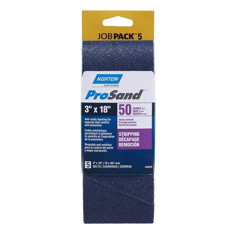 Norton ProSand 18 Inch L X 3 Inch W Zirconia Alumina Sanding Belt 50 Grit Coarse 5 pc