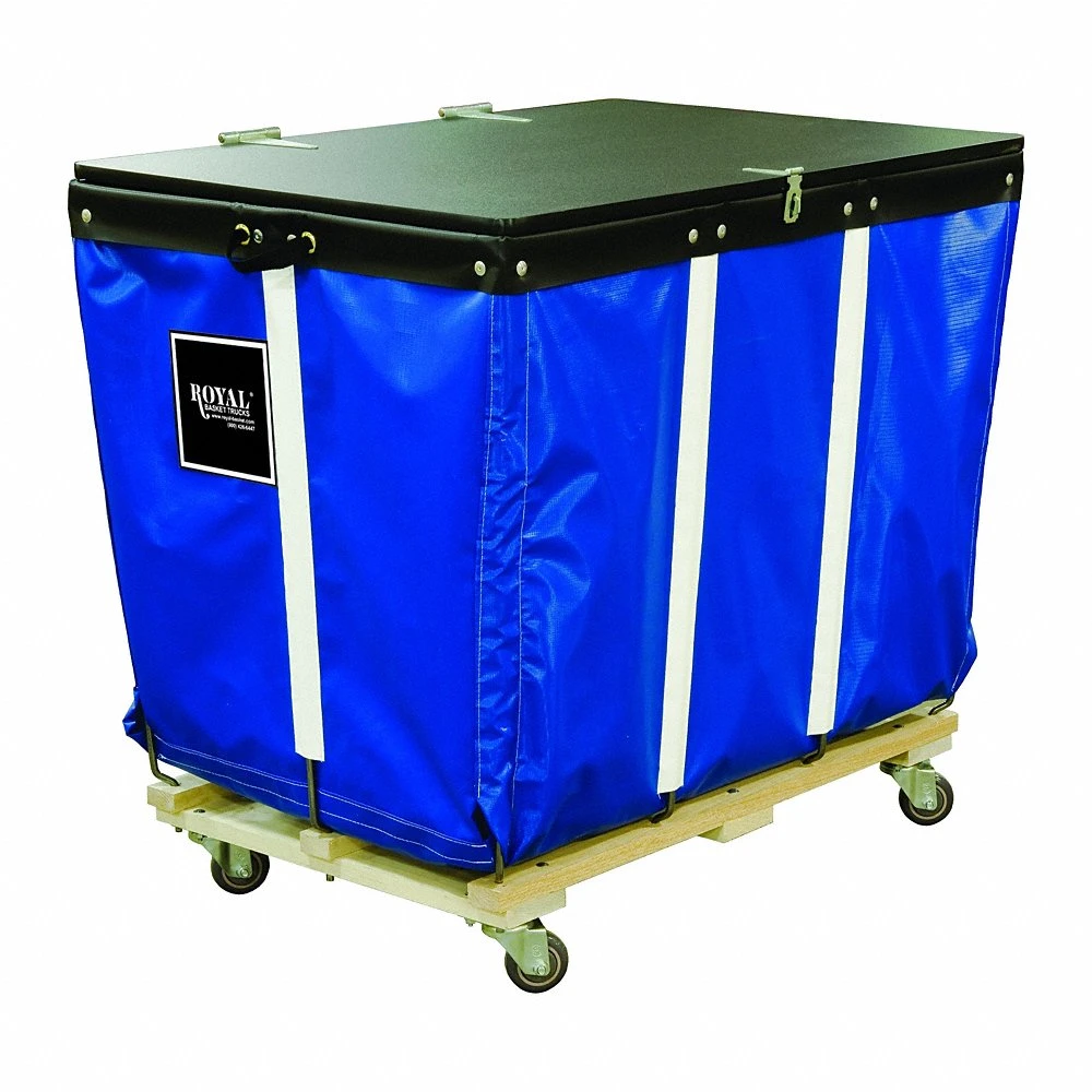 PVC Hinged Top Basket Truck, Vinyl Liner, Blue, 4 Swivel, Corner, Standard Truck