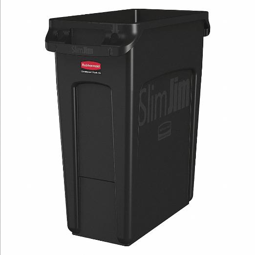 Trash Can, Rectangular, Black, 16 gal Capacity, 11 Inch Width/Dia.