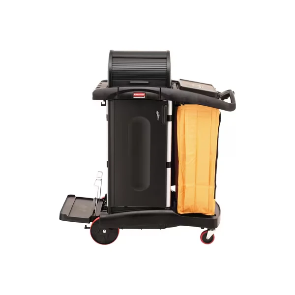 Rubbermaid High-Security Janitor Cart, 22 Inch x 48 Inch x 54 Inch Size, Black/Yellow