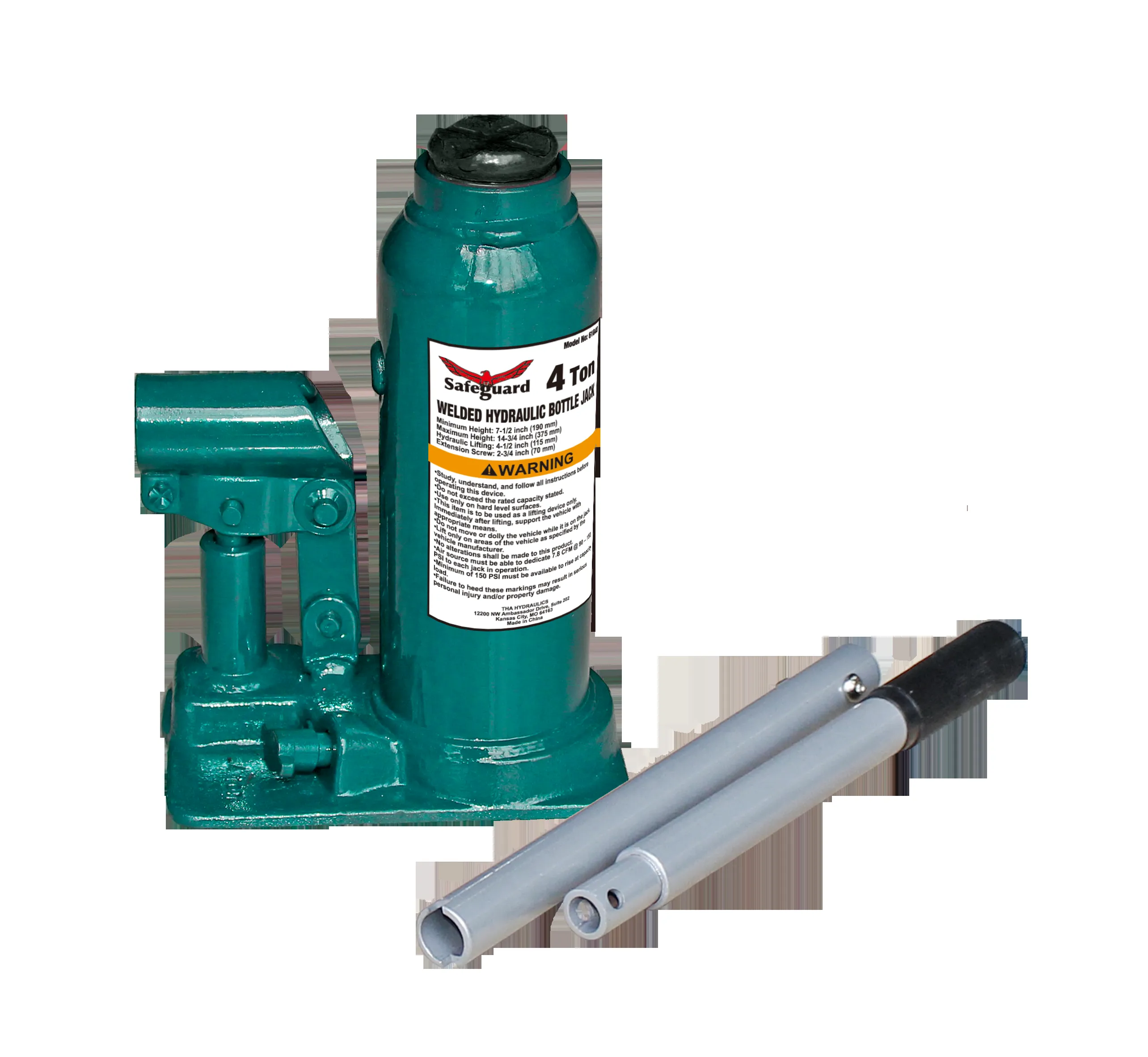 Welded Inline Bottle Jack, Steel, 4 Ton Capacity