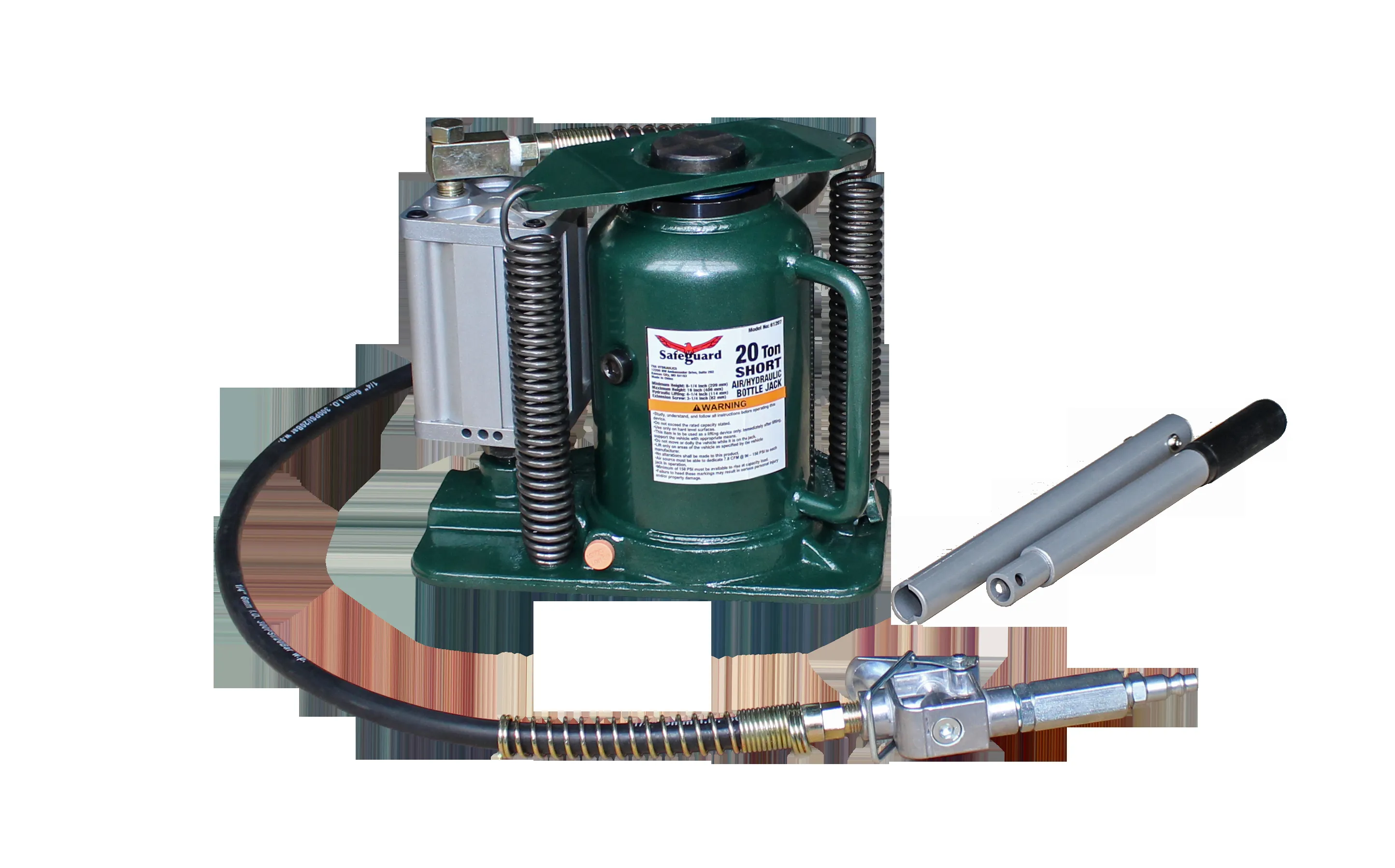 Air/Hydraulic Bottle Jack, Welded Base, Shorty, Steel, 20 Ton Capacity