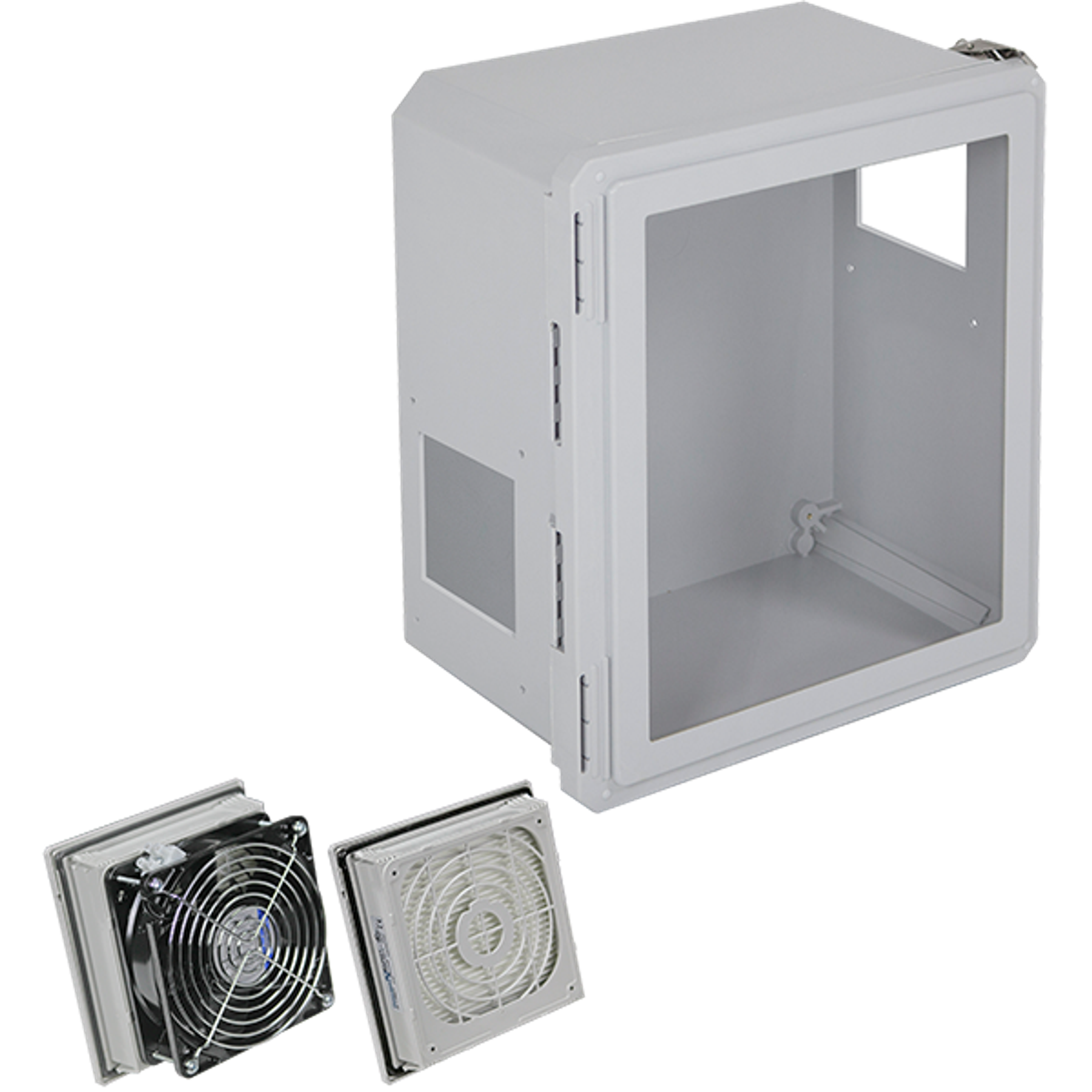 Fiberglass Enclosure, with Filter Fan and Window, 16 x 14 x 8 Inch Size