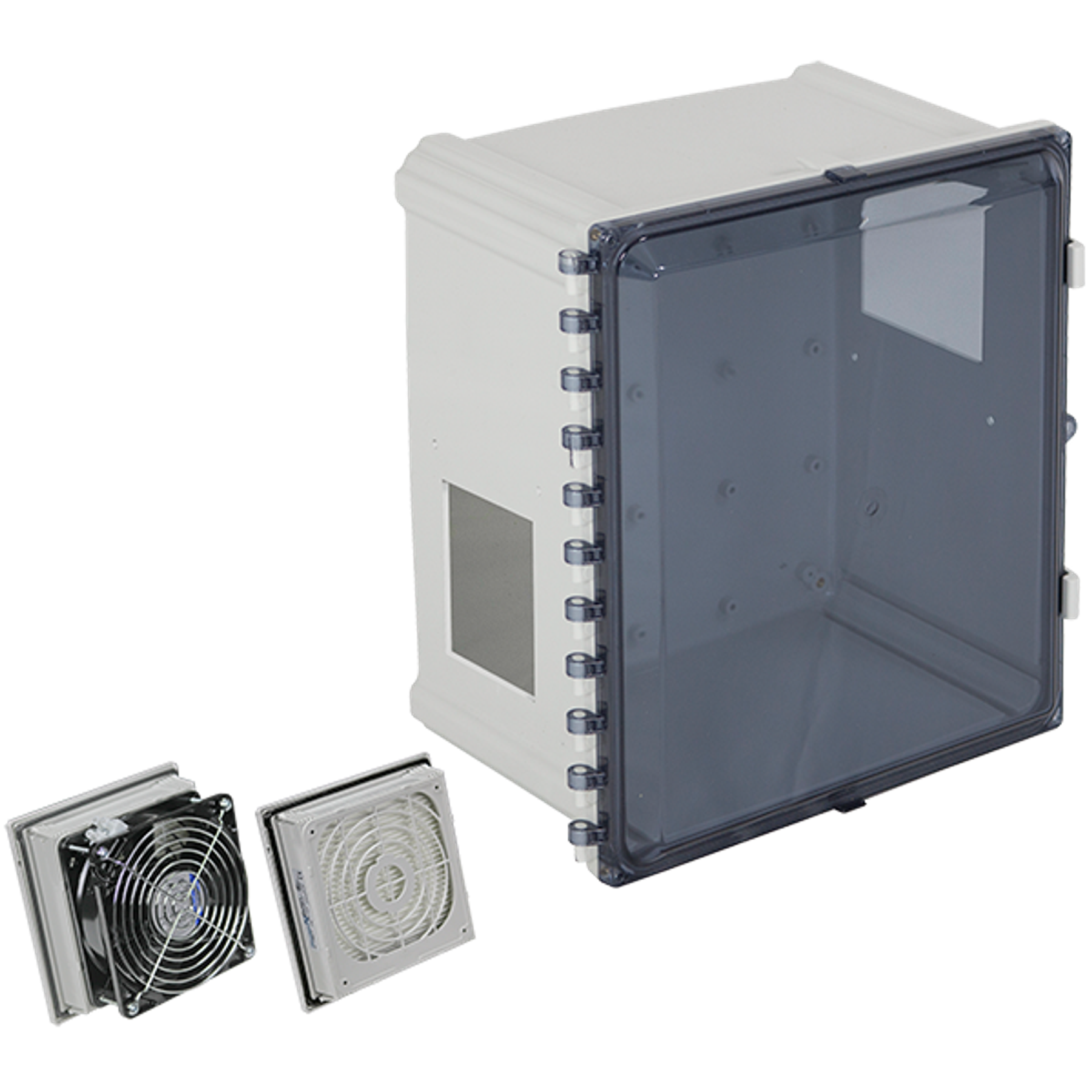 Polycarbonate Enclosure, with Filter Fan, 20 x 16 x 8 Inch Size, Tinted