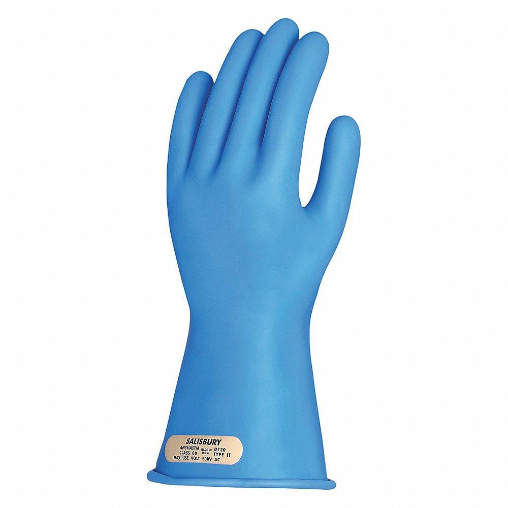SALISBURY E0011BL/8H Electrical Insulating Gloves, 500V AC/750V DC, 11 Inch Length, Straight Cuff, Blue | CJ2BYU 44F927