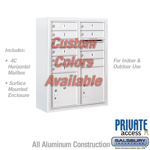 SALSBURY INDUSTRIES 3810D-10CFP Standard Horizontal MailBox, 4C, 32.25 x 38.625 x 17.5 Inch Size, 10 Door High | CE7JUA