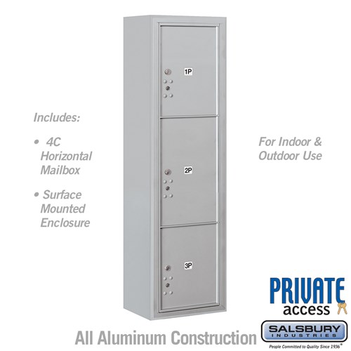 SALSBURY INDUSTRIES 3816S-3PAFP Outdoor Parcel Locker, 17.5 x 57.875 x 17.5 Inch Size, Aluminium, Surface Mounted | CE7HTF