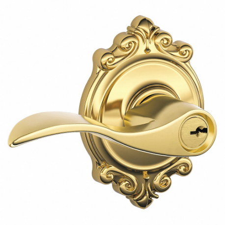 SCHLAGE F51A ACC 605 BRK Door Lever Lockset, Grade 2, Accent/Brookshire, Bright Brass, Different | CT9XNM 49ZR27