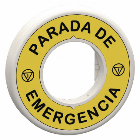 SCHNEIDER ELECTRIC ZBY9W2G430 Legend Ring, PARADA DE EMERGENCIA, Round, Plastic, Black/Yellow, 60 mm Ht | CU2CBX 55WN42