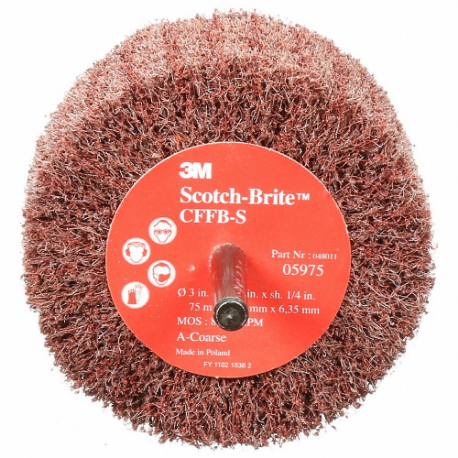SCOTCH-BRITE FN510079406 Finishing Flap Brush, 3 Inch Dia x 1 3/4 Inch W, 1/4 Inch Arbor, Aluminum Oxide, 60 Grit | CU2JMX 20RU22