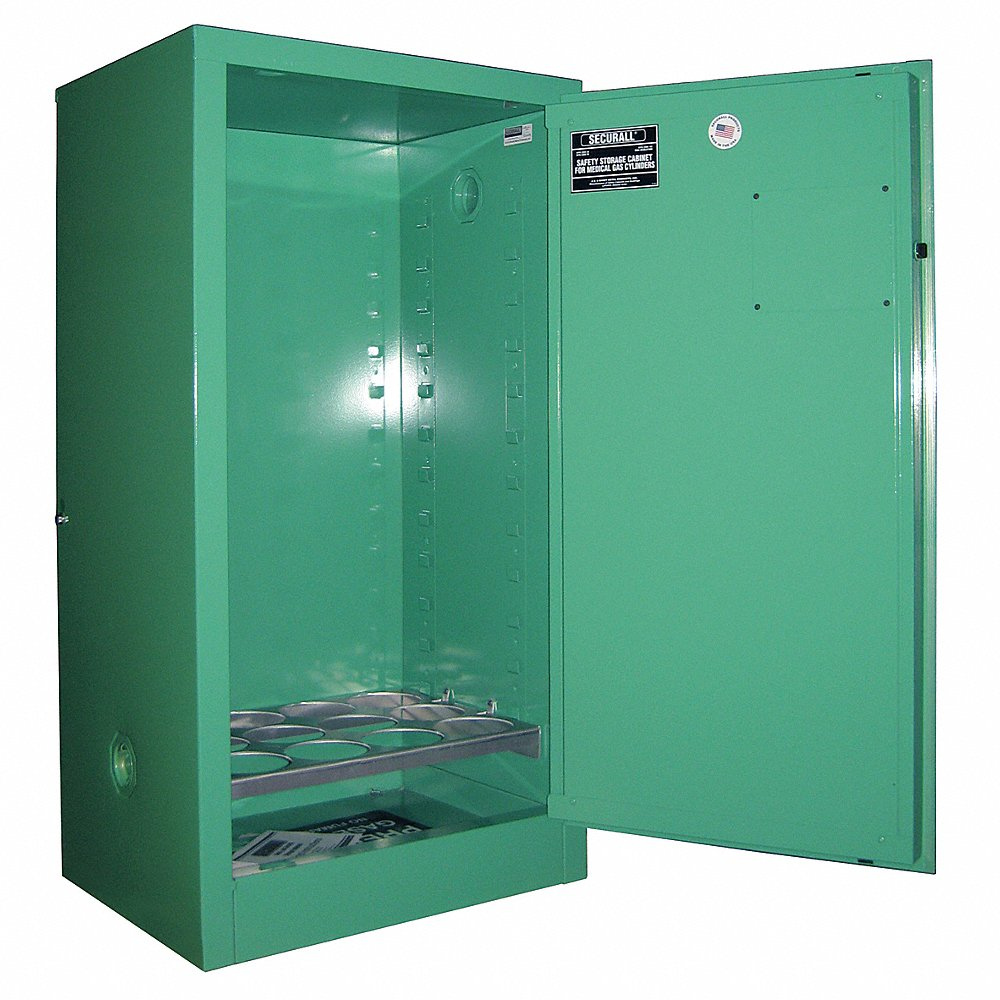 SECURALL PRODUCTS MG109FL Oxygen Gas Cylinder Cabinet, Fire-Lined, Self-Latch, Standard Door | CJ6RCP