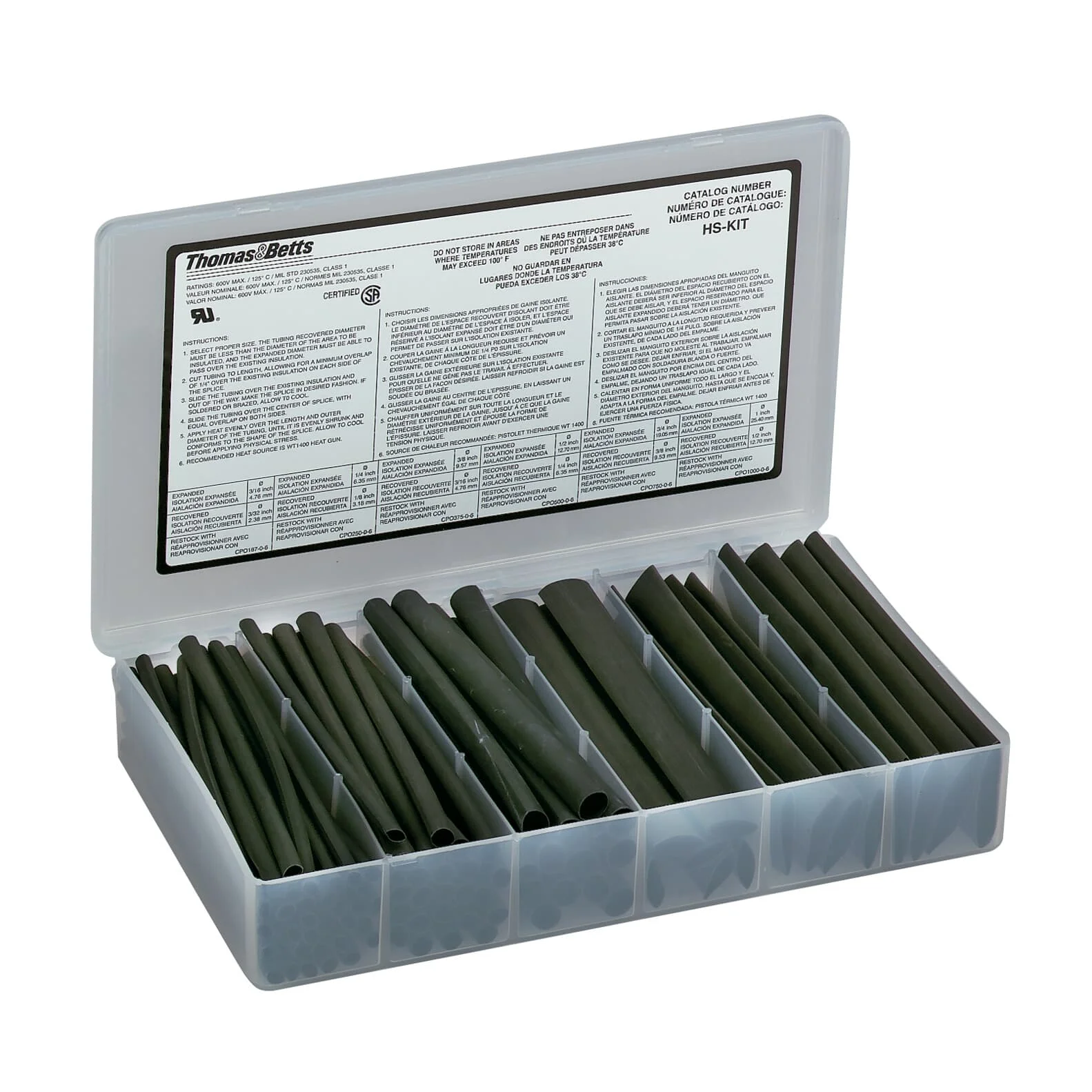 Heat Shrink Tubing Kit, Flame-Retardant Type, Black, Polyolefin