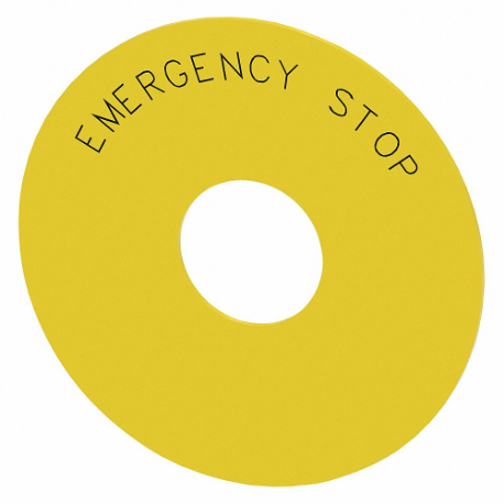 SIEMENS 3SU1900-0BC31-0DA0 Legend Plate, Emergency Stop, Round, Plastic, Yellow, 2.95 Inch Height, 2.95 Inch Wd | CU2URR 411H33