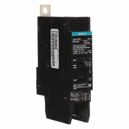 SIEMENS BQD150 Circuit Breaker, Bolt-On, 50 Ampere, 1 Phase, 14kAIC at 277V | CE6LHZ