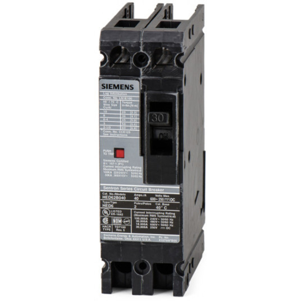 SIEMENS HHED62B020 Bolt On Circuit Breaker Hhed 20 Amp 600vac 2p 65kaic@480v | AG8PHT