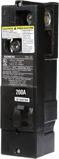SIEMENS QS2200 Plug In Circuit Breaker Q 200 Amp 240vac 2p 10kaic@240v | AG8UKF