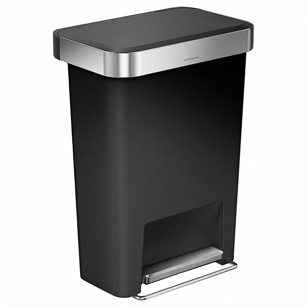 45 L Rectangular Step can, Black, Plastic