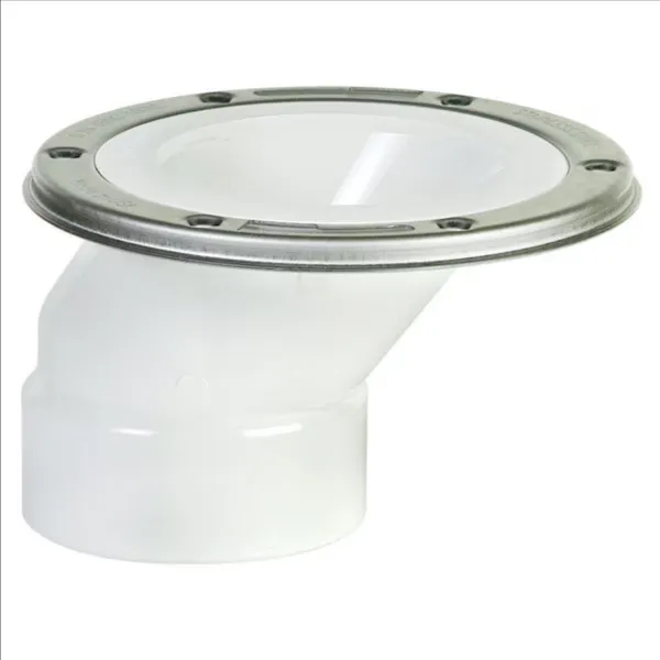Open Offset Closet Flange, With Stainless Steel Swivel Ring, PVC, Domestic