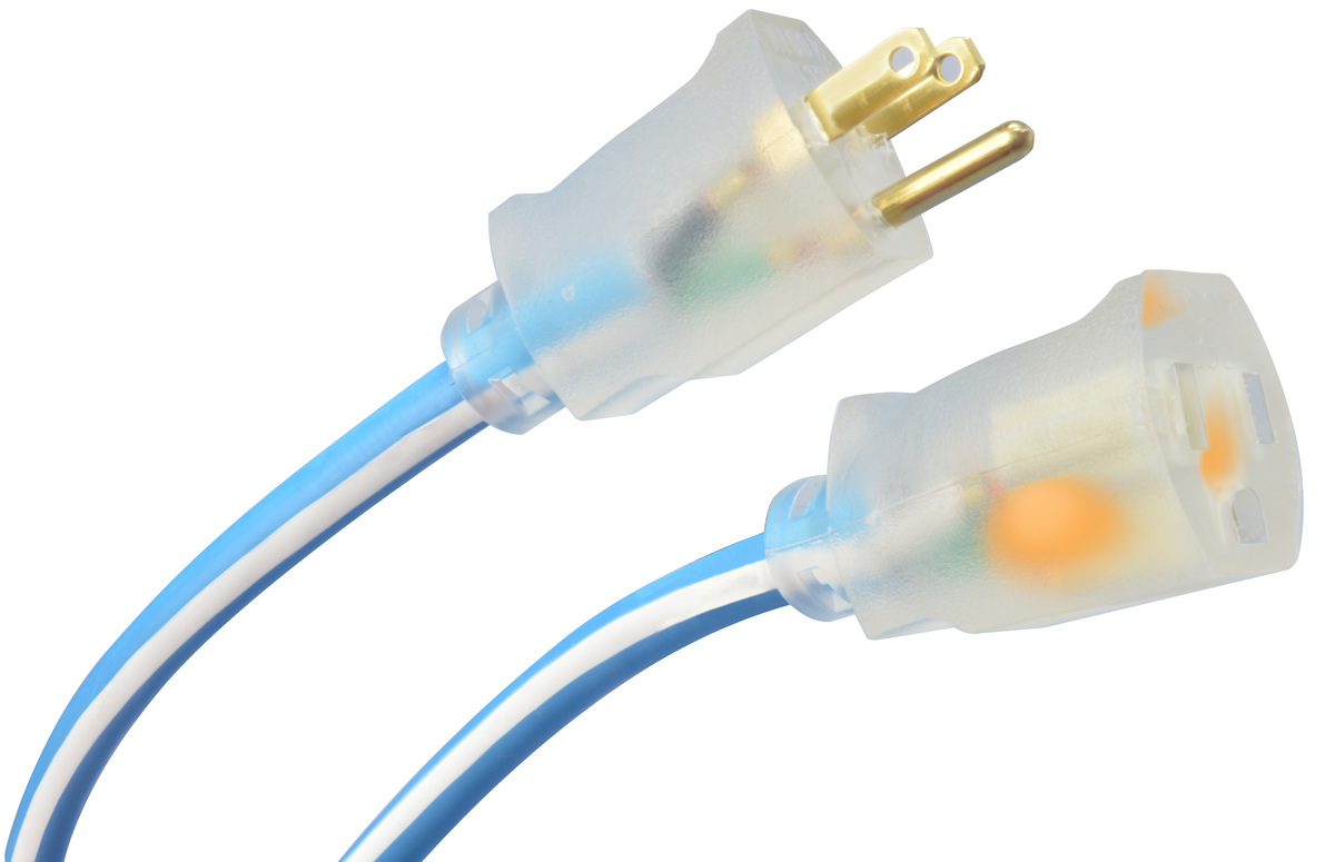 Outdoor Extension Cord With Power Light Indicator, 50 Feet, Blue/White